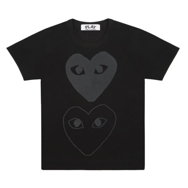PLAY-BLACK-T-SHIRT-BLACK-DOUBLE-HEART-SCREENPRINT-600x600-1.webp CDG Play Black T-Shirt Black Double Heart Screenprint - Image 1