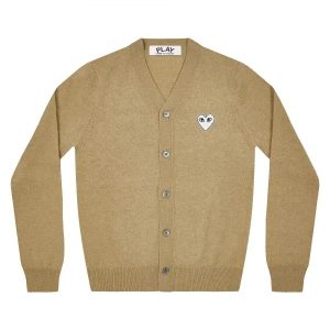 Play Men’s Cardigan White Heart Natural Series Camel front view