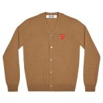 PLAY Mens Cardigan With Red Family Heart Brown front view
