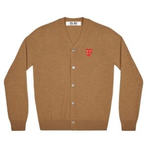 PLAY Mens Cardigan With Red Family Heart Brown front view