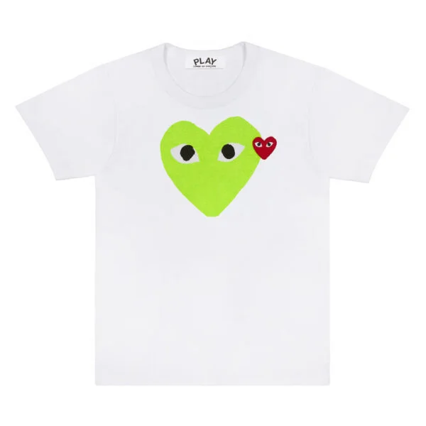 PLAY-T-SHIRT-PASTEL-HEART-AND-RED-EMBLEM-GREEN-600x600-1.webp CDG Play T-Shirt Pastel Heart and Red Emblem (Green) - Image 1