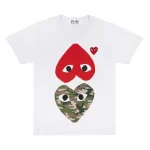 CDG Play White T-Shirt With Camo Printed Mirror Hearts