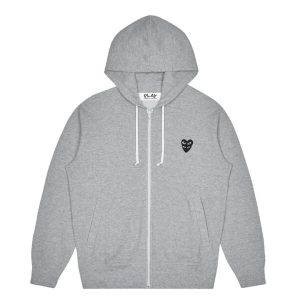 CDG Play Zip Hoodie with Black Family Heart front view