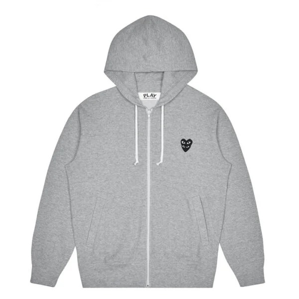 CDG Play Zip Hoodie Black Heart Front CDG Play Zip Hoodie with Black Family Heart front view