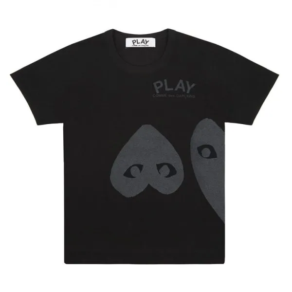 Play-Black-T-shirt-Black-Three-Heart-Screenprint.webp CDG Play Black T-shirt Black Three Heart Screenprint - Image 1