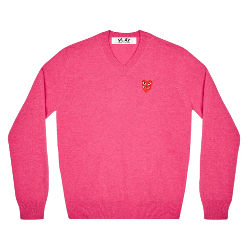 Play-Comme-des-Garcons-Double-Eye-V-Neck-Sweater-Pink.png Play Comme des Garcons Double Eye V Neck Sweater Pink - Image 1