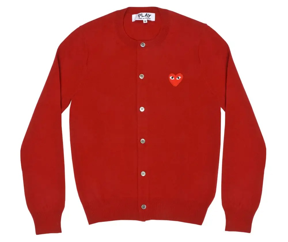 PLAY Red Cardigan Front Comme des Garçons PLAY Ladies’ Red Cardigan Front View