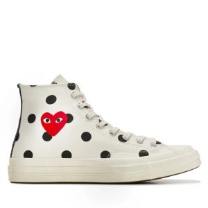 CDG Play Converse Polka Dot Red Heart Chuck Taylor All Star ’70 High Sneakers front view
