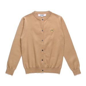 CDG Women’s Khaki Round-Neck Cardigan front view