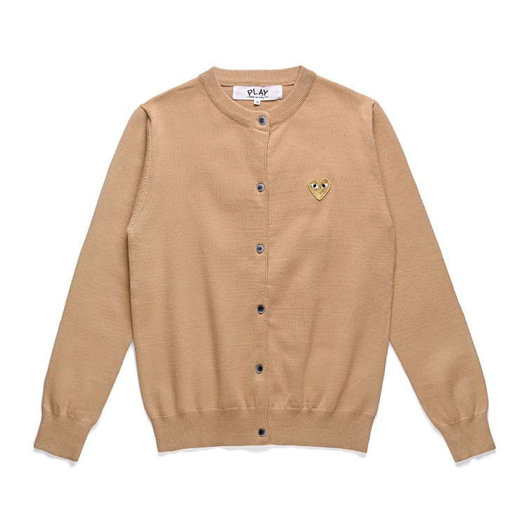 CDG Women’s Khaki Round-Neck Cardigan Front CDG Women’s Khaki Round-Neck Cardigan front view