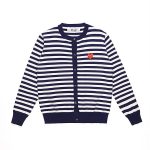CDG Women’s Blue & White Striped Round-Neck Cardigan front view