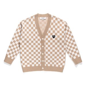 CDG Khaki Checkered Cardigan front view
