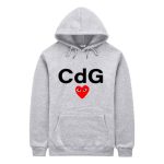CDG Red Heart Front Print Hoodie back view plain design
