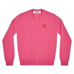 CDG Play Double Heart Logo Cardigan Pink front view