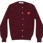 CDG PLAY Women’s Heart Logo Cardigan Burgundy front view